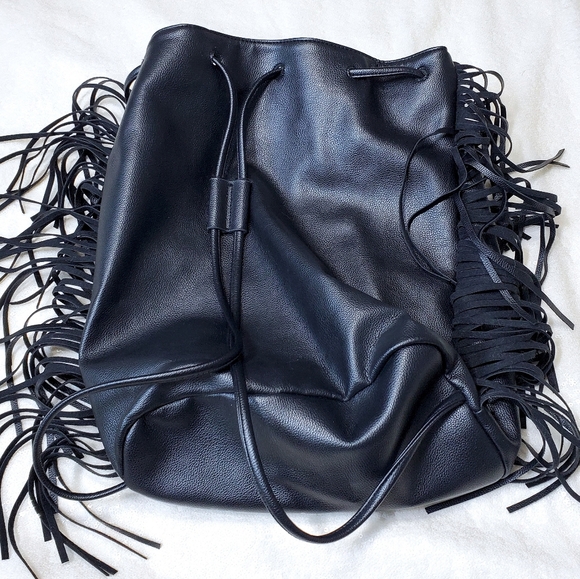 Victoria Secret Faux Leather Fringe Backpack Black - Picture 8 of 8
